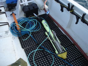 The marine magnetometer (left) and sidescan sonar (right), that are employed during remote sensing survey.